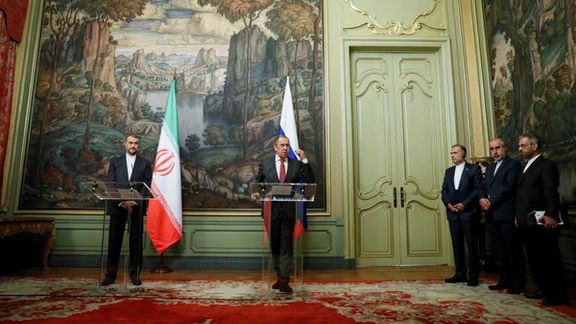 Russian Foreign Minister Sergei Lavrov and Iranian Foreign Minister Hossein Amir-Abdollahian attend a news conference following their meeting in Moscow, Russia March 29, 2023.