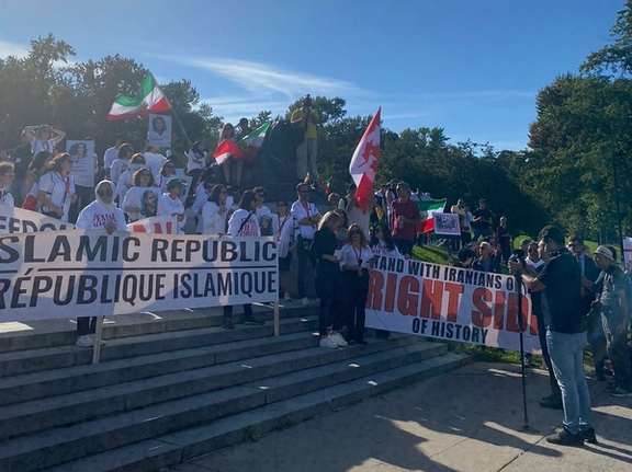 A scene of demonstrations by Iranians in Canada on September 16, 2023
