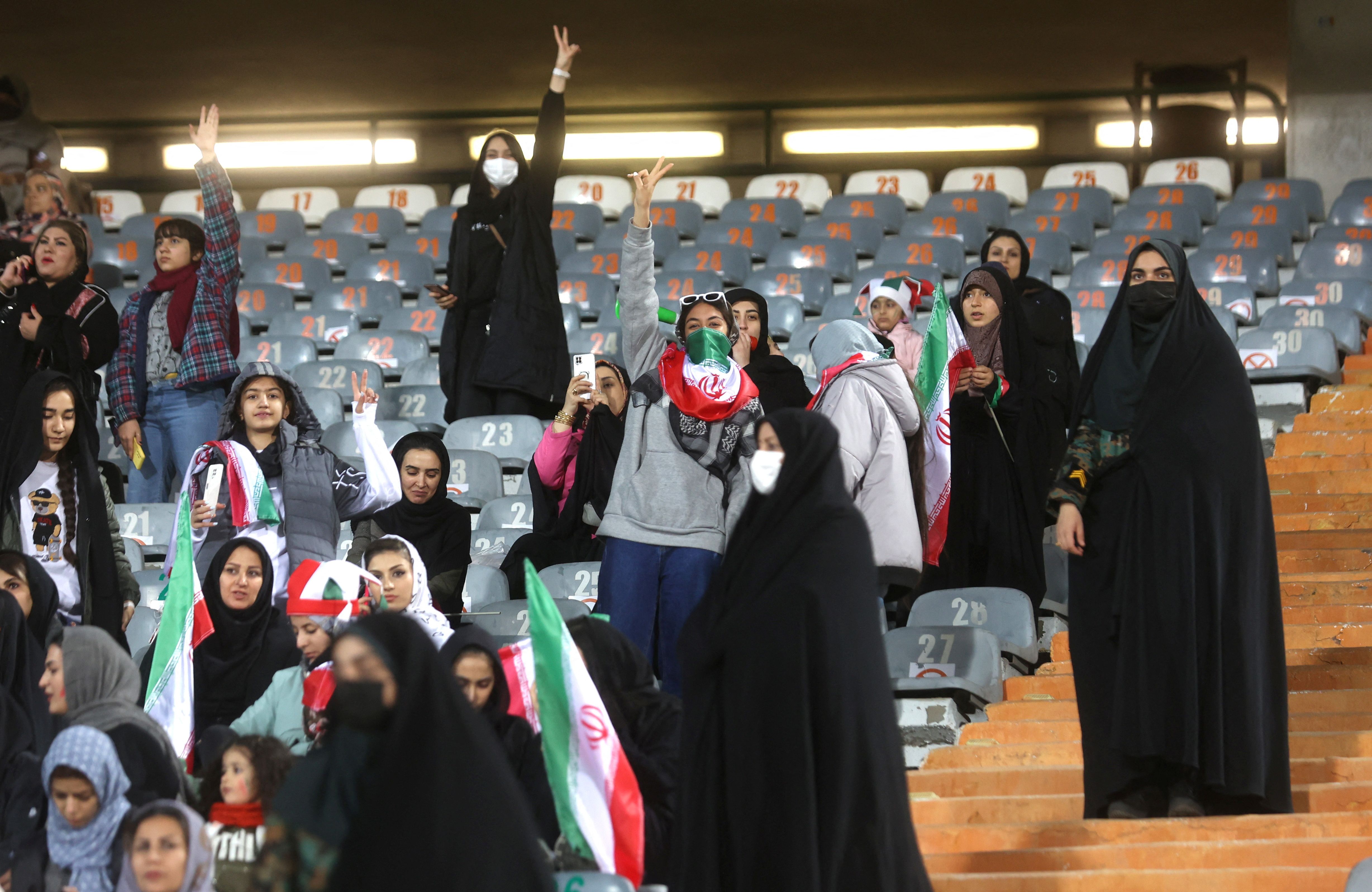 Iranian fans at Tehran’s Azadi Stadium during the match against Russia on March 23, 2023 
