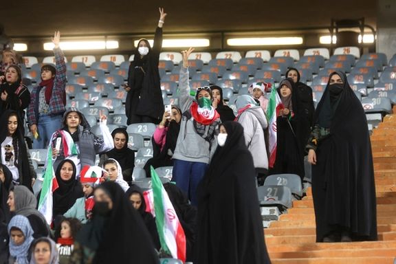 Iranian fans at Tehran’s Azadi Stadium during the match against Russia on March 23, 2023