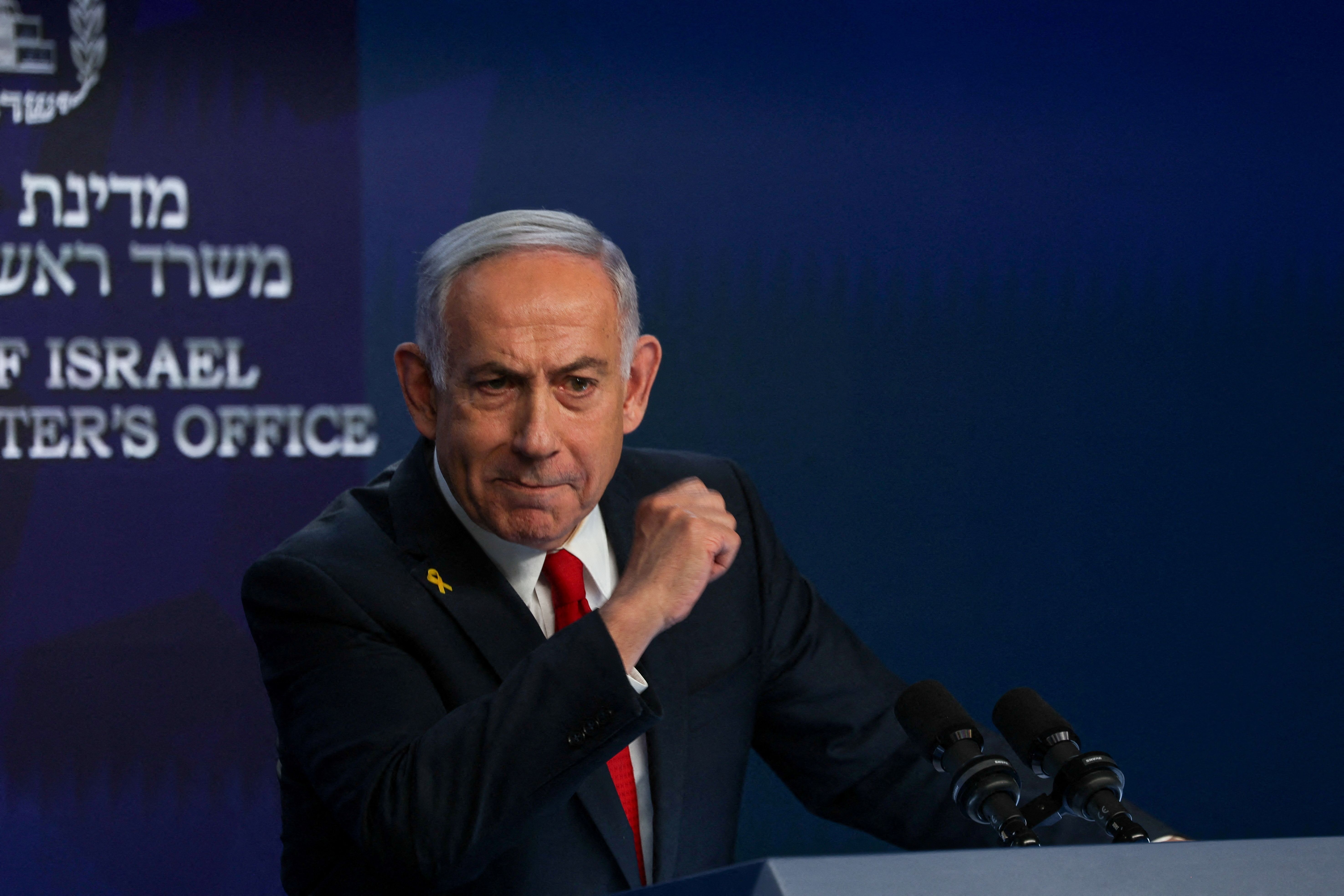 Israeli Prime Minister Benjamin Netanyahu speaks during a press conference, in Jerusalem, May 21, 2025.
