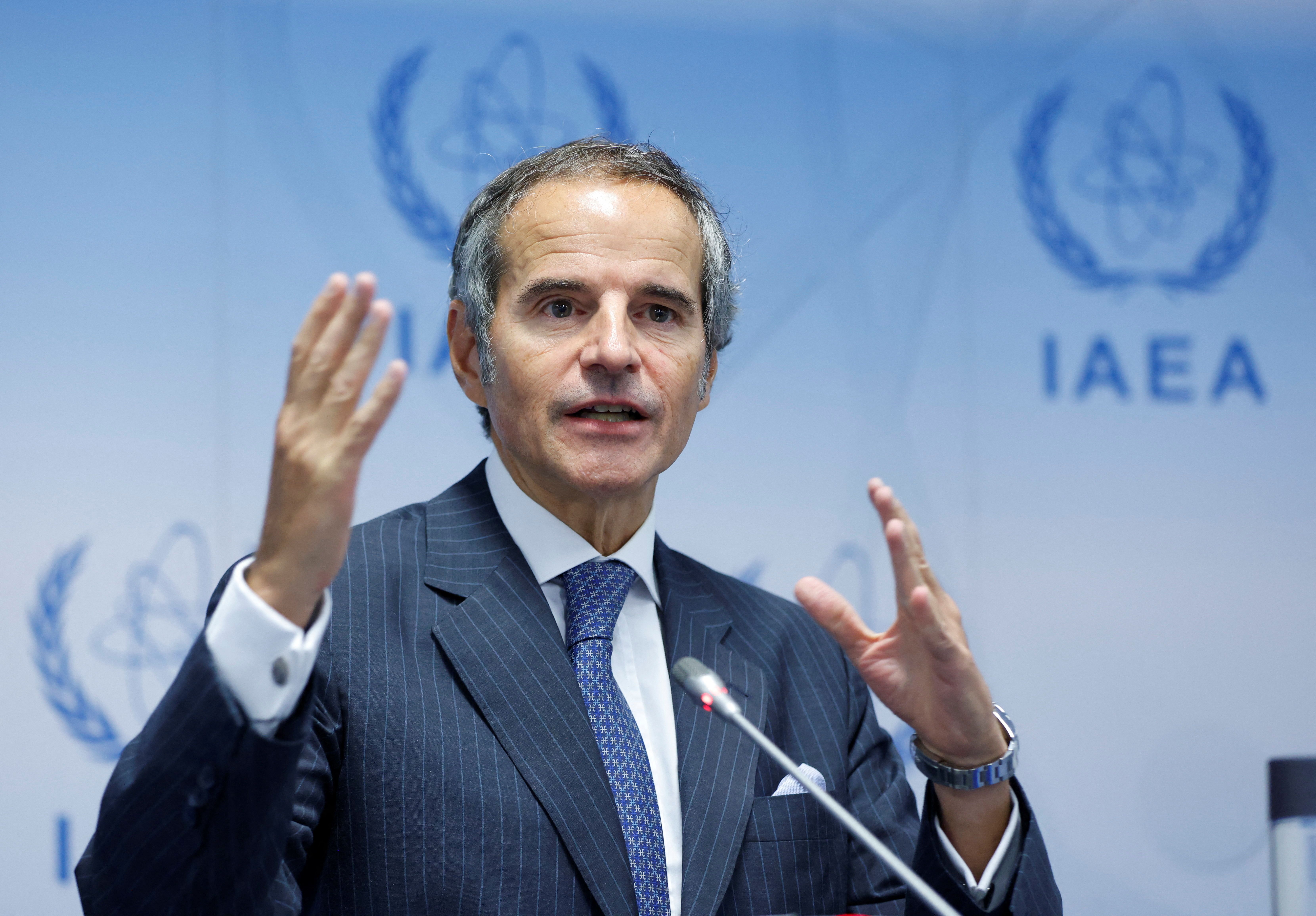 UN nuclear watchdog chief Rafael Grossi attends a press conference during the International Atomic Energy Agency 's (IAEA) 35-nation Board of Governors meeting in Vienna, Austria, September 11, 2023.