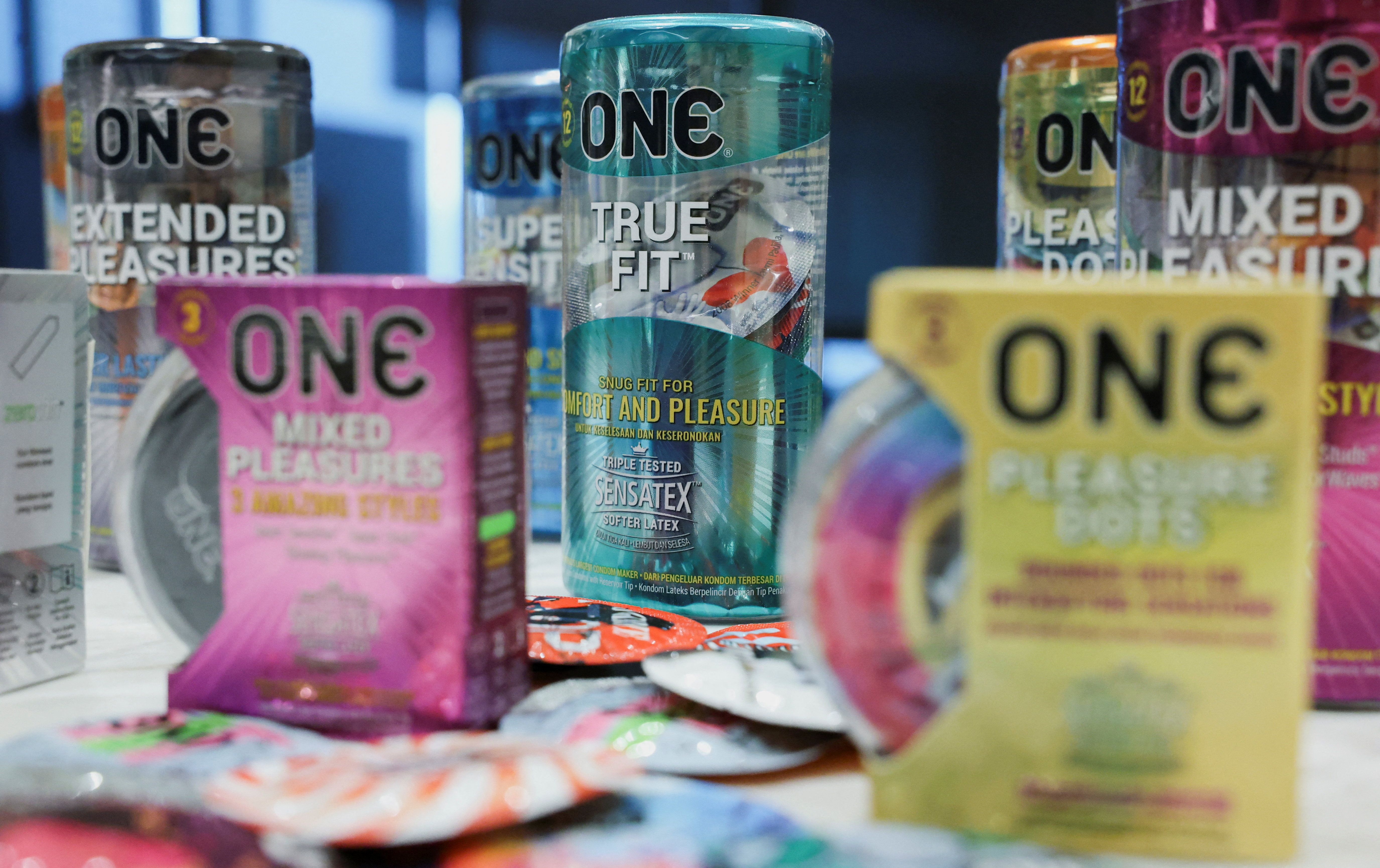 ONE condoms by Karex on display in Petaling Jaya, Malaysia April 21, 2026. 