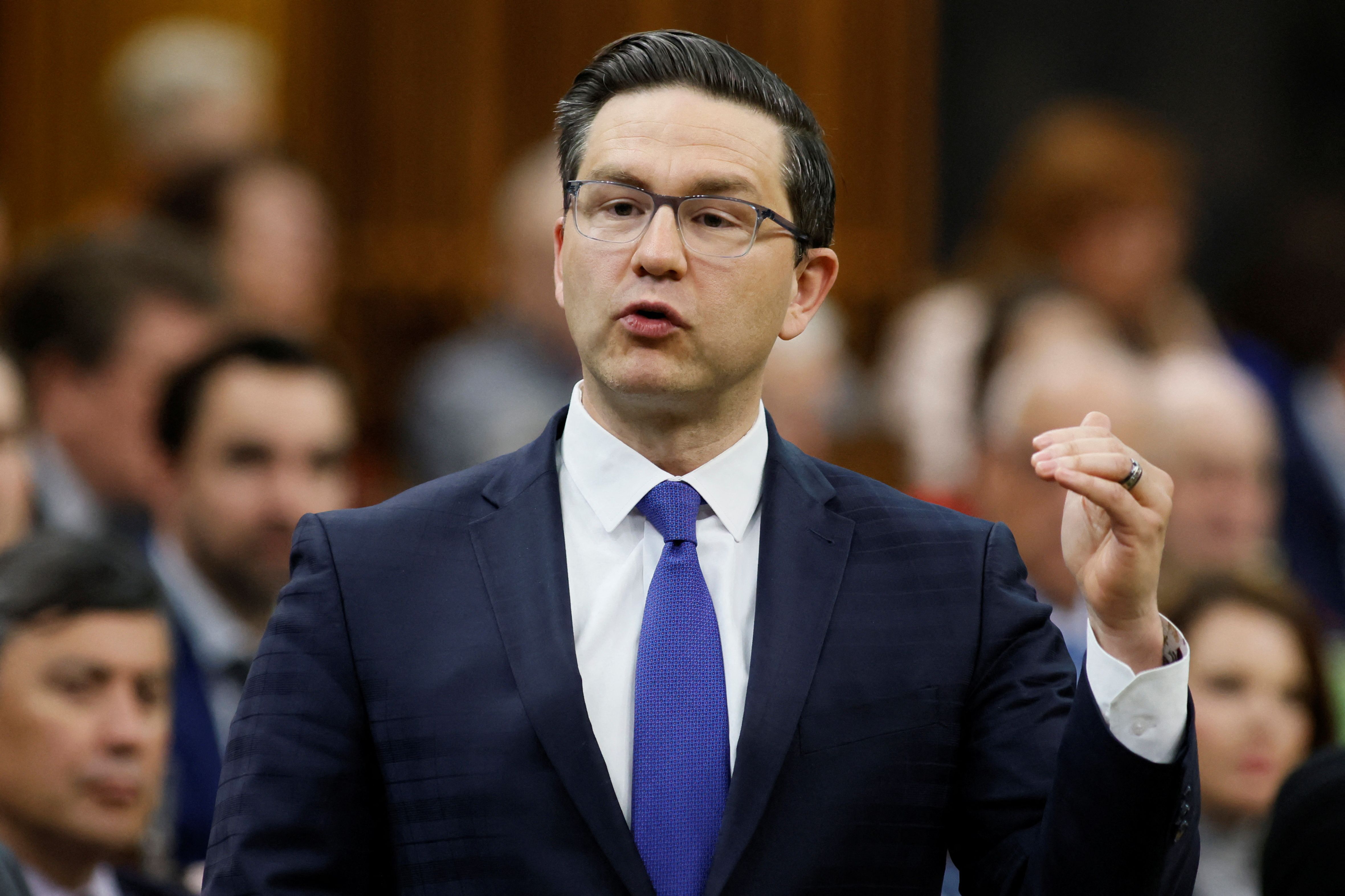 Canada's Conservative Party of Canada leader Pierre Poilievre speaks during Question Period in the House of Commons on Parliament Hill in Ottawa, Ontario, Canada April 19, 2023.