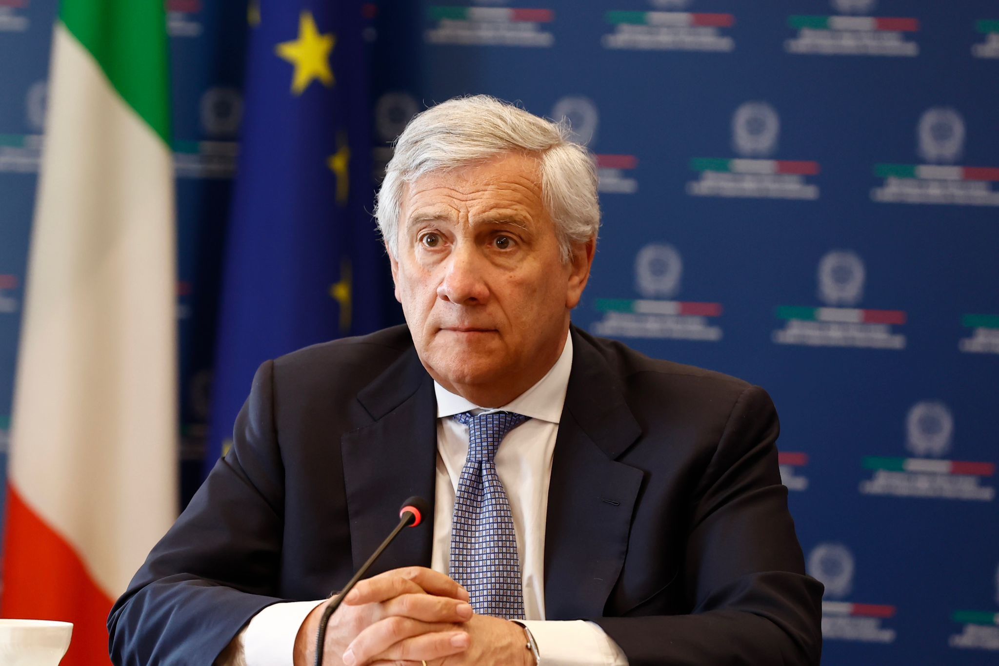 Italian Foreign Minister Antonio Tajani, whose X post featuring the Lion and Sun flag emoji was later deleted and republished without it.