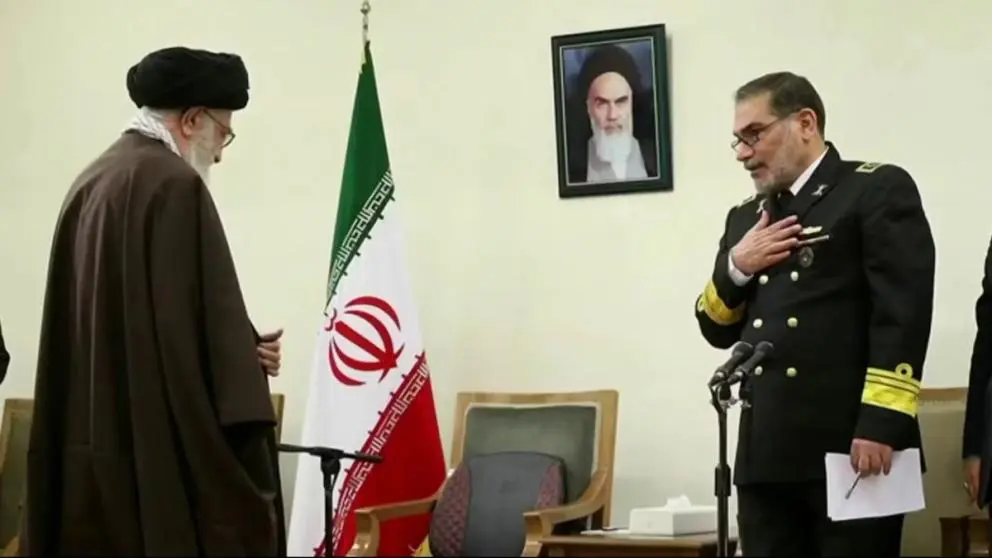 Iran’s Supreme Leader Ali Khamenei and Ali Shamkhani, the former secretary of Iran’s Supreme National Security Council (SNSC) for almost a decade, during a meeting in Tehran. (Undated)