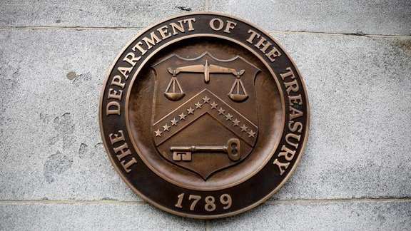 United States Department of the Treasury Seal in Treasury building in Washington, DC