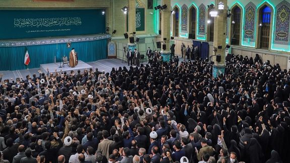 Iran’s Supreme Leader Ali Khamenei during a meeting with a group of teachers on the occasion of the Islamic Republic’s National Teachers’ Day on May 2, 2023