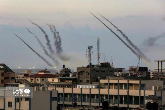 Hamas rockets being fired towards Israel on October 7, 2023