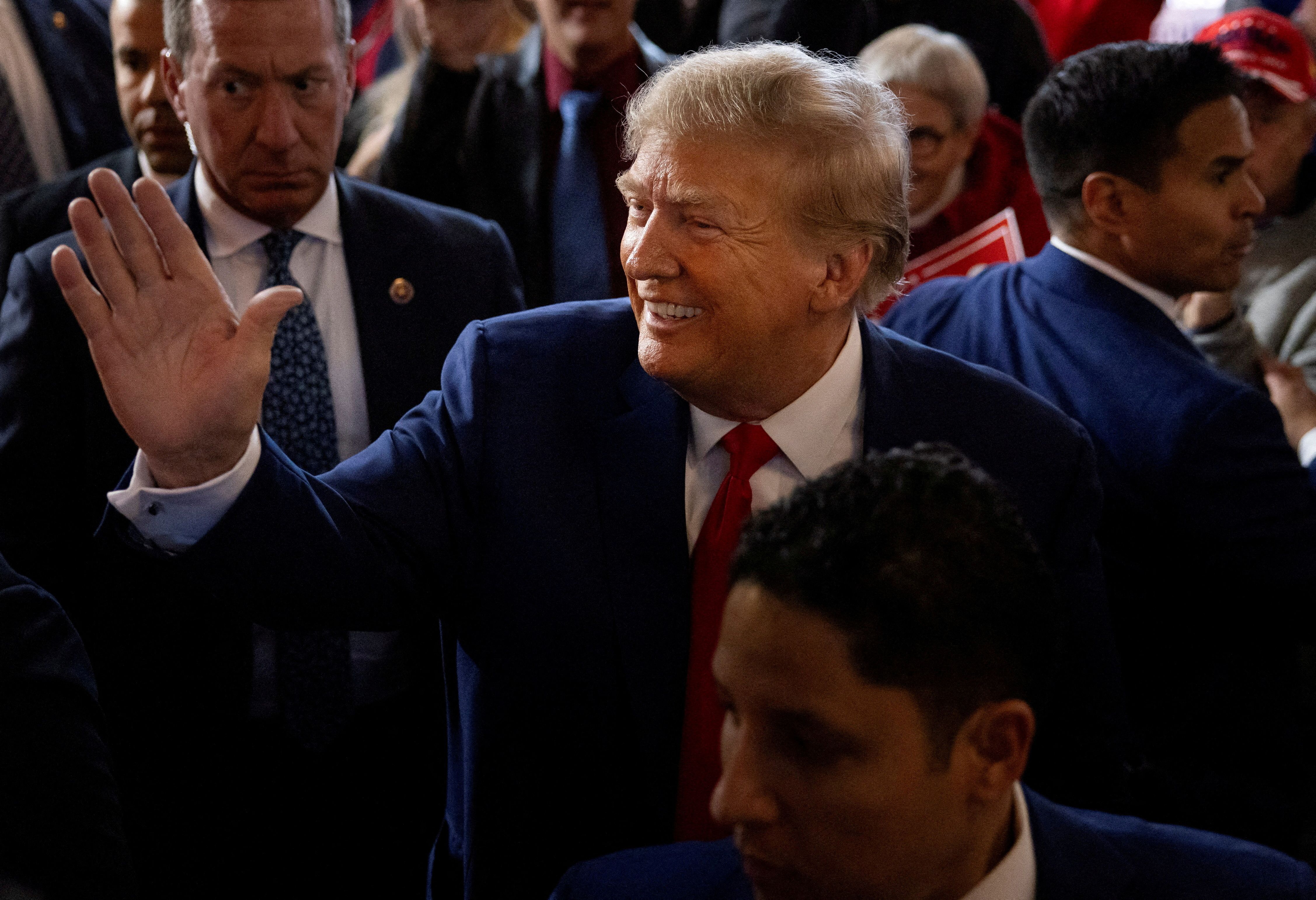 Former US President and Republican presidential candidate Donald Trump during an event at a Whiskey bar in Ankeny, Iowa, December 2, 2023  