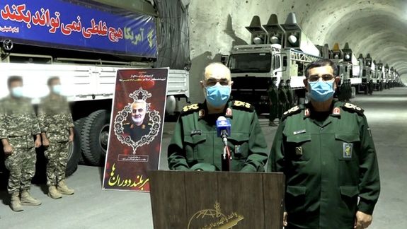 IRGC commander Hossein Salami (L) at an underground missile base in 2021