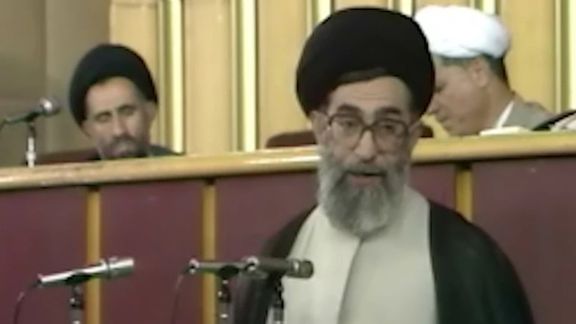 Screenshot from a video showing Khamenei during his selection as Supreme Leader in 1989.