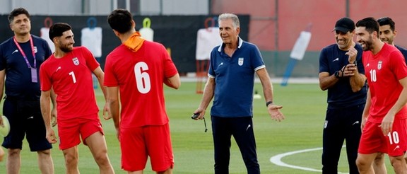 The Iranian football team during a training session in Qatar