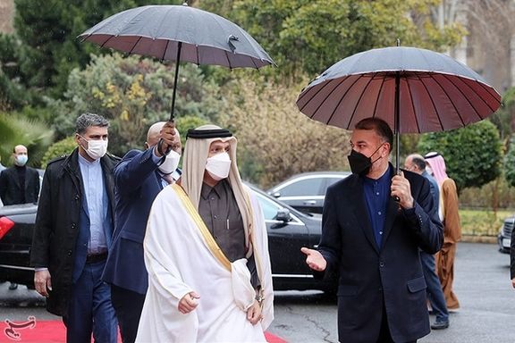 Iran’s Foreign Minister Amir-Abdollahian with his Qatari counterpart Mohammed bin Abdulrahman bin Jassim Al Thani in Tehran