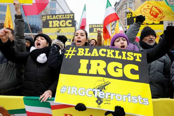 People rally against Iranian regime during a European Union (EU) Foreign Affairs council in Brussels, Belgium January 23, 2023