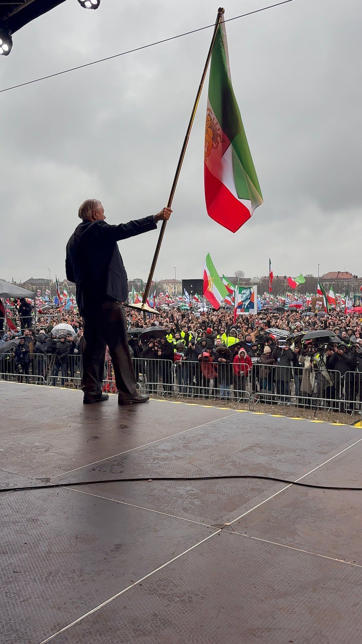 US Senator Lindsey Graham speaks at a rally by Iranian opposition supporters in Munich, Germany, on February 17, 2024.