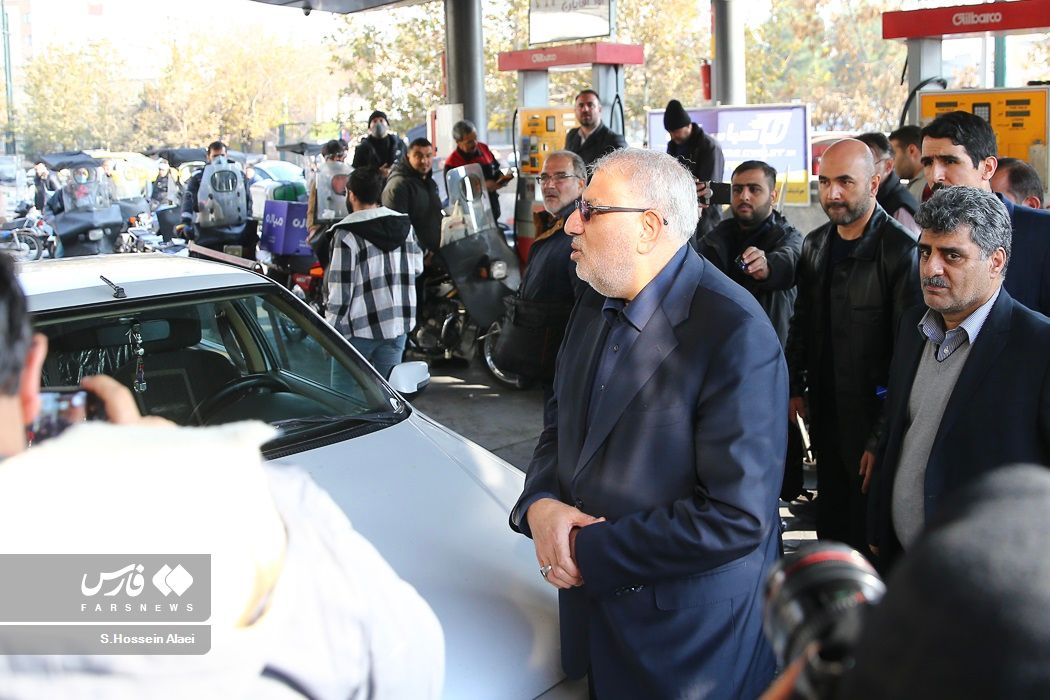 Iran’s Oil Minister Javad Owji visiting a gas station in Tehran amid a cyberattack on December 18, 2023 