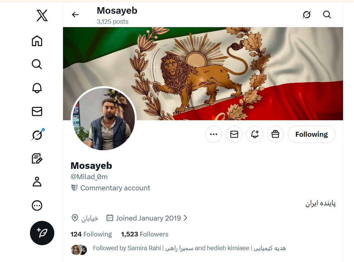 A screengrab of Mosayeb Nezami’s X page