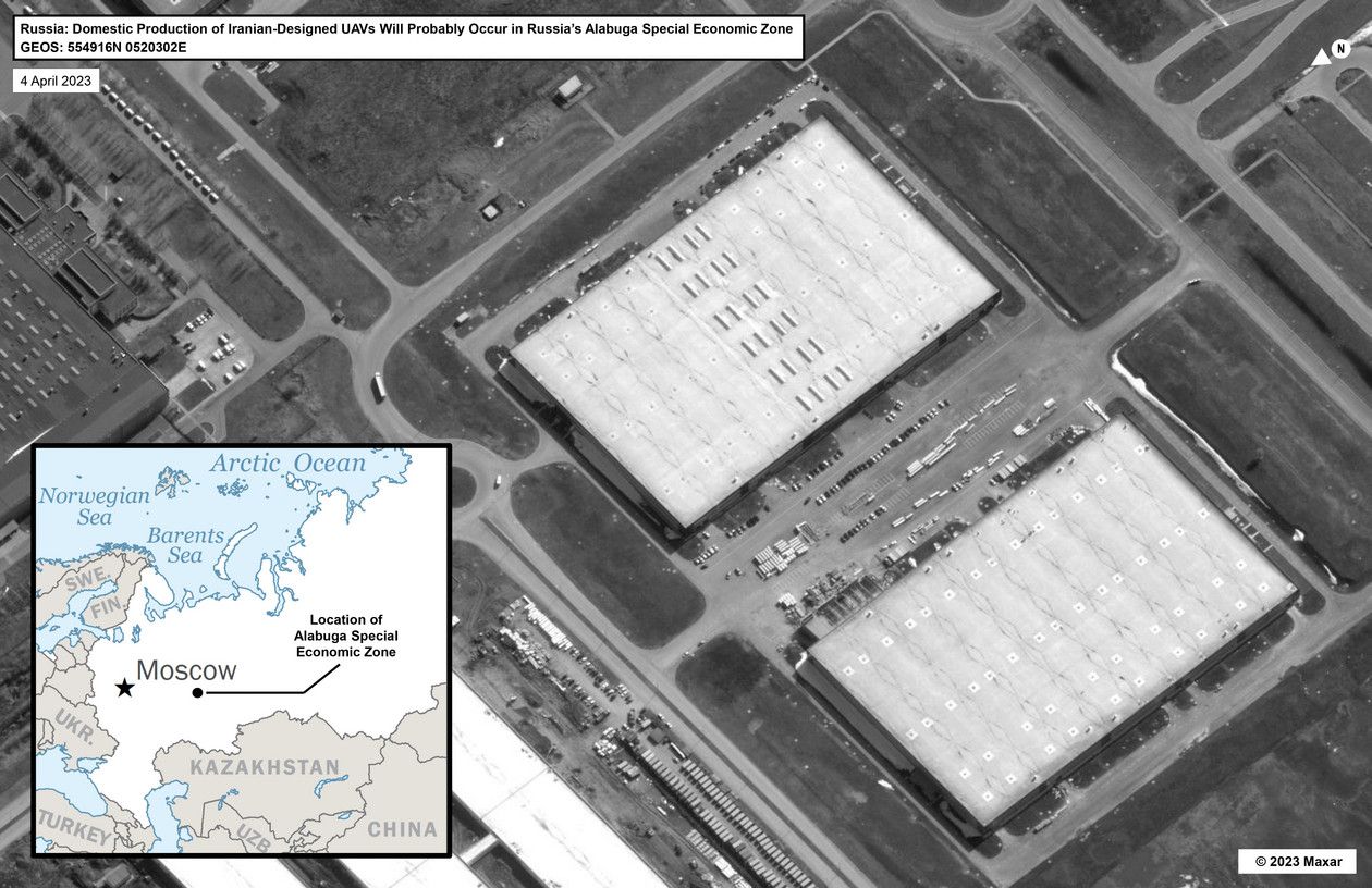 A satellite image shows possible planned location of UAV manufacturing plant in Russia's Alabuga Special Economic Zone, as evidence of new Russian-Iran cooperation, in this handout acquired June 9, 2023.