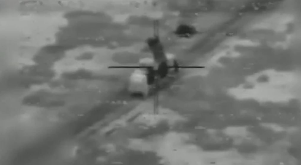A screengrab from a video released by the Israeli military purportedly showing one of its airstrikes on Iranian missile launchers in October 2024