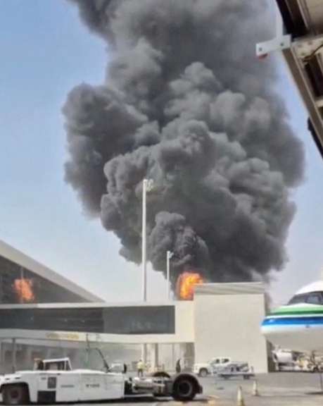 Smoke and flames rise from King Khalid Airport, after Yemen’s Iran-backed Houthis said they attacked the airport, in Riyadh, Saudi Arabia, October 8, 2026, in this screengrab obtained from a social media video.