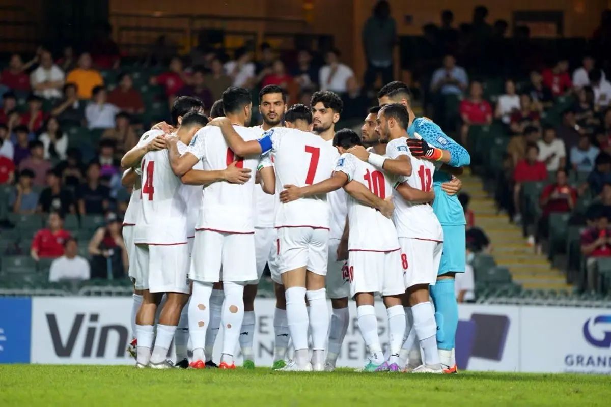 Iran’s national football team players huddle before a match in this undated file photo.