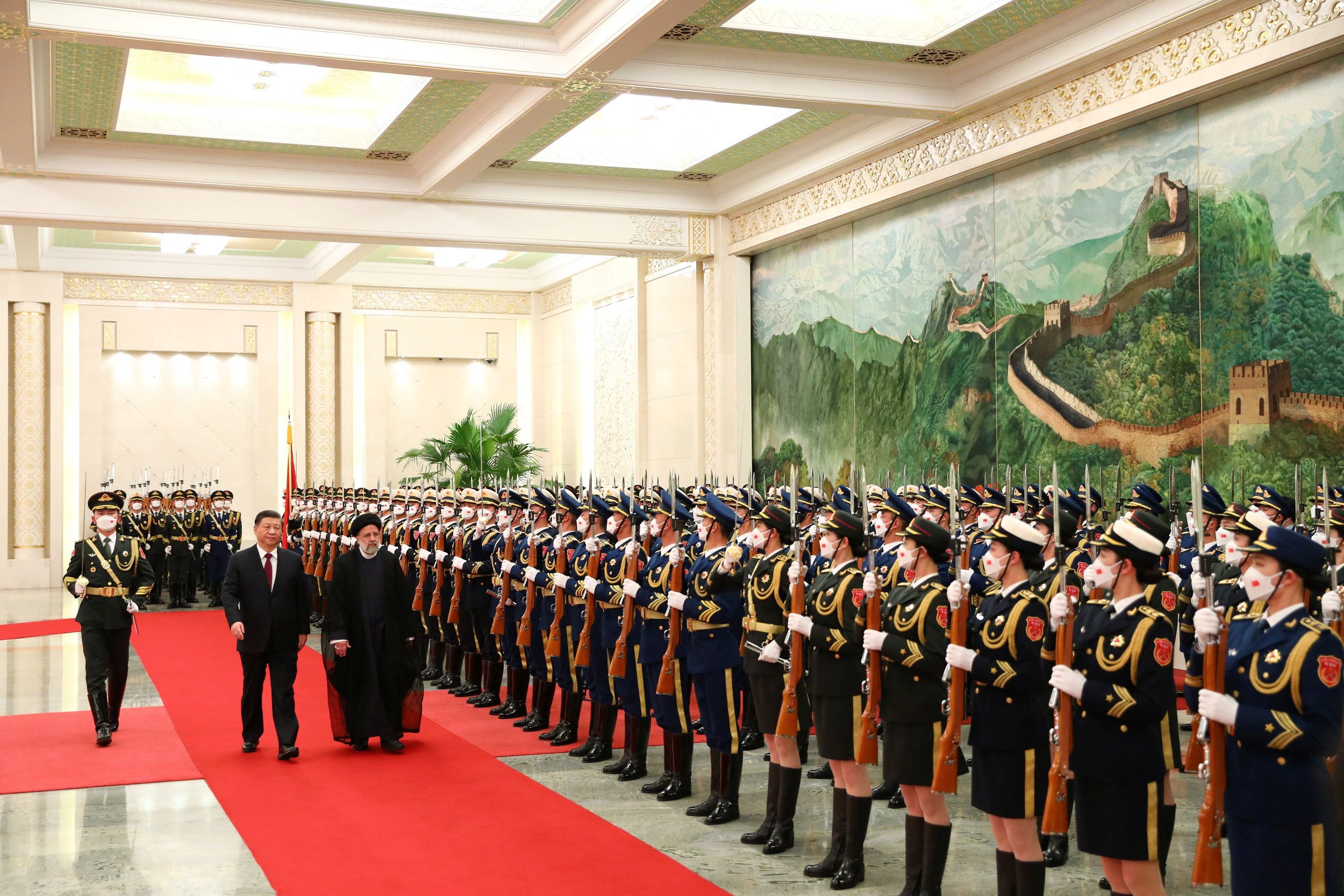 Iranian President Ebrahim Raisi (2nd ledt) and Chinese President Xi Jinping during a welcoming ceremony in Beijing, China, February 14, 2023 