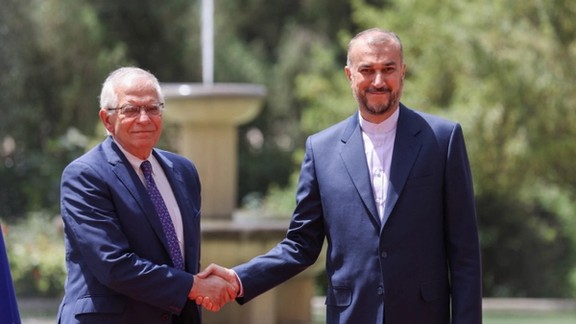 European Union foreign policy chief Josep Borrel with Iran's foreign minister in Tehran to push for progress in nuclear talks, June 25, 2022