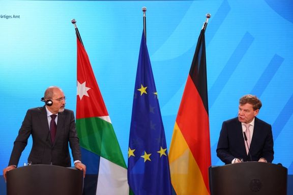 Germany's Foreign Minister Johann Wadephul and Jordan's Foreign Minister Ayman Safadi attend a joint press conference, in Berlin, Germany, June 18, 2025.