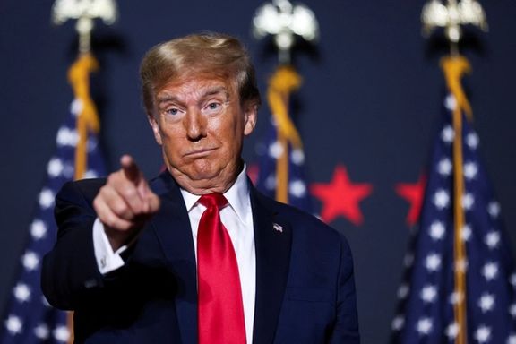 Republican presidential candidate and former US President Donald Trump gestures at a campaign event ahead of the Republican presidential primary election in North Charleston, South Carolina, US, February 14, 2024.