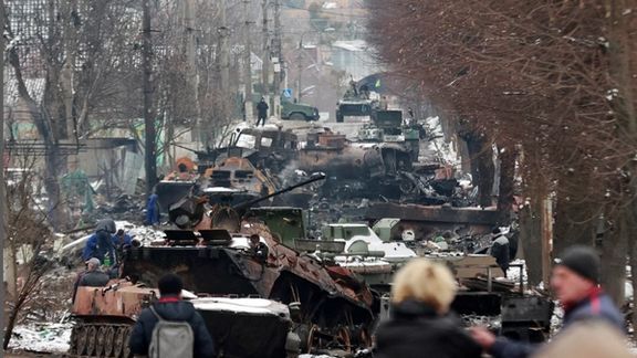 Destruction of a whole Russian armored column near Kyiv on Saturday.
