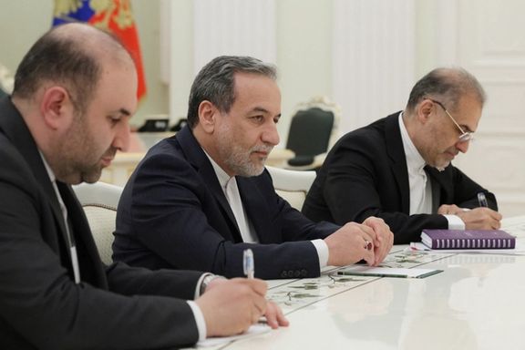 Iran's Foreign Minister Abbas Araghchi and Ambassador to Russia Kazem Jalali attend a meeting with Russia's President Vladimir Putin in Moscow, Russia, April 17, 2025.