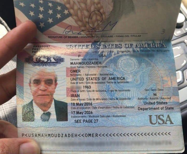 Picture of the passport of US citizen Omer Mahmoudzadeh (file photo)