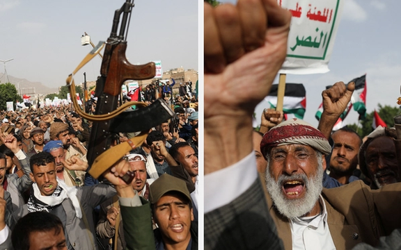 شادی خیابانی حامیان حوثیها در یمن برای حملات حماس علیه اسرائیل