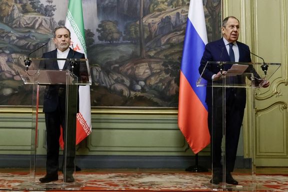 Russia's Foreign Minister Sergei Lavrov and Iran's Foreign Minister Abbas Araghchi attend a press conference following their talks in Moscow, Russia, April 18, 2025.