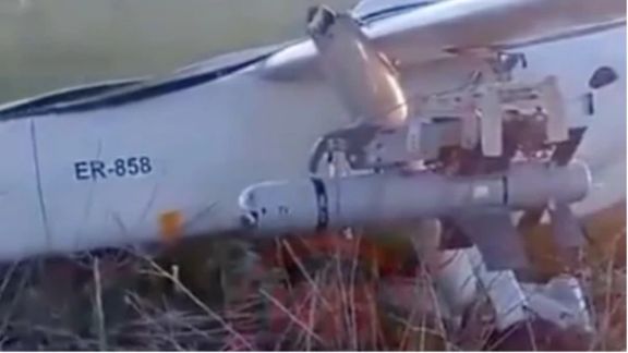Iranian Qaem-5 guided aerial bomb attached to a Mohajer-6 drone, found after crashing in the Kursk region on May 26.