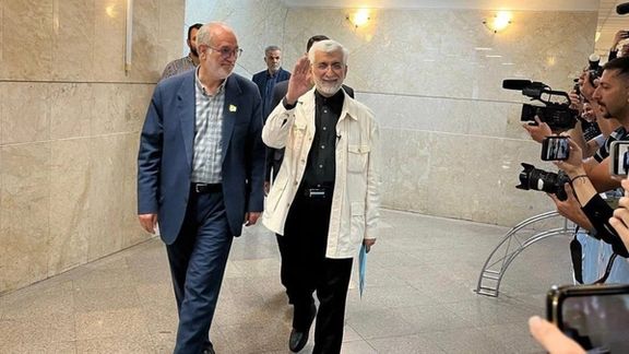 Saeed Jalili, a prominent hardliner, enters the Presidential Election Headquarters at the Interior Ministry in Tehran, announcing his candidacy on May 30, 2024.