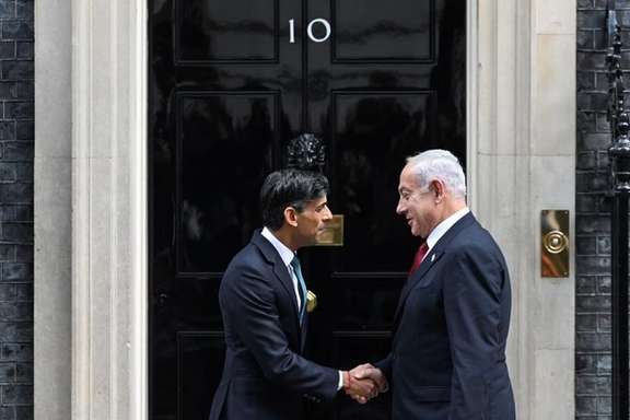 British Prime Minister Rishi Sunak welcomes Israeli Prime Minister Benjamin Netanyahu at Downing Street in London, Britain March 24, 2023.