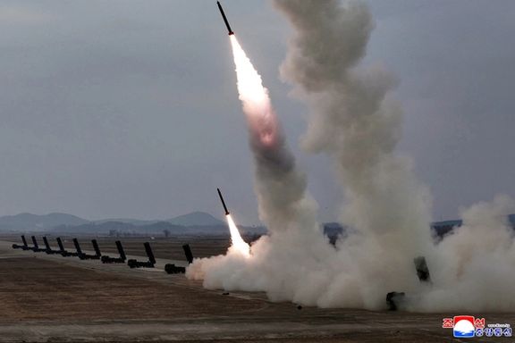 A test-launch of 600 mm-calibre multiple rocket launchers is overseen by North Korean leader Kim Jong Un (not pictured), North Korea, March 14, 2026, in this picture released by North Korea's official Korean Central News Agency.