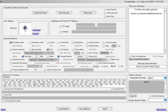The user interface of the Thanos software, a private ransomware builder used by an Iranian state-sponsored hacking group to attack Israeli companies