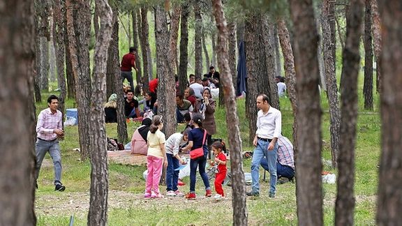 Families enjoying a day out in a Tehran natural park.