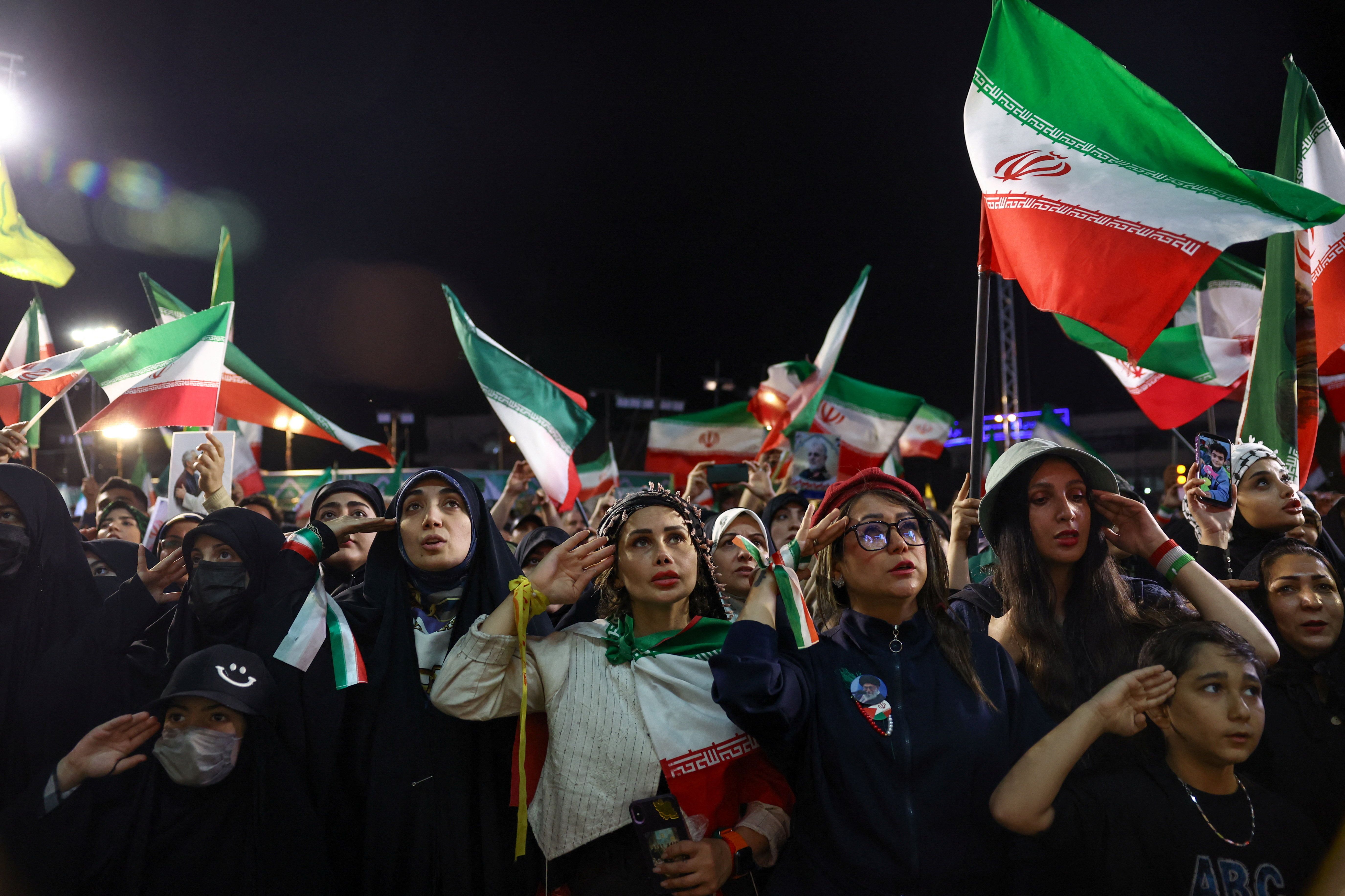 People gather at a farewell ceremony for Iran's national soccer team ahead of their departure to the 2026 World Cup, in Tehran, Iran, May 13, 2026.