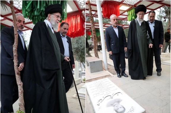 حضور خامنهای بر مزار یکی از قربانیان هواپیمای ساقطشده اوکراینی با موشکهای سپاه