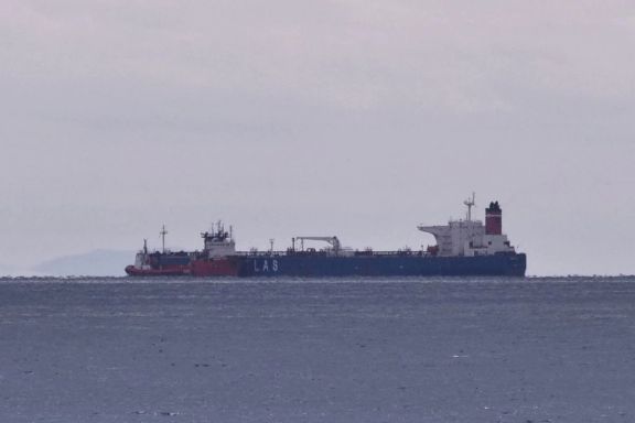 The seized Russian-flagged oil tanker Pegas is seen anchored off the shore of Karystos, on the Island of Evia, Greece, April 19, 2022.