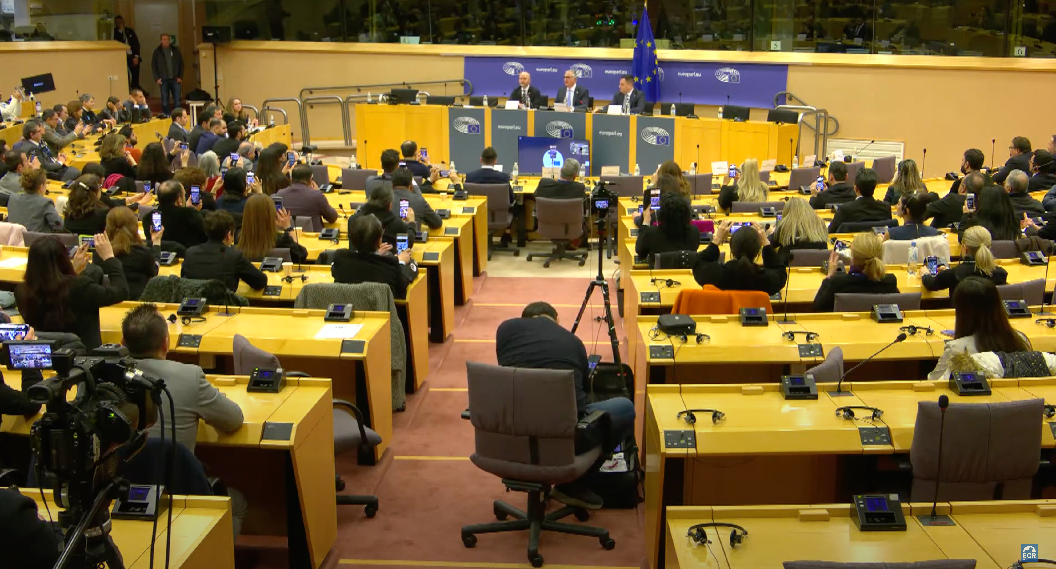 Prince Reza Pahlavi speaking at the European parliament in the Belgian capital Brussels on March 1, 2023 
