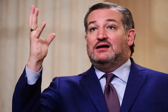 US Senator Ted Cruz (R-TX) speaks during a television interview in response to US President Joe Biden's first address to a joint session of the US Congress, at the US Capitol in Washington, US, April 28, 202
