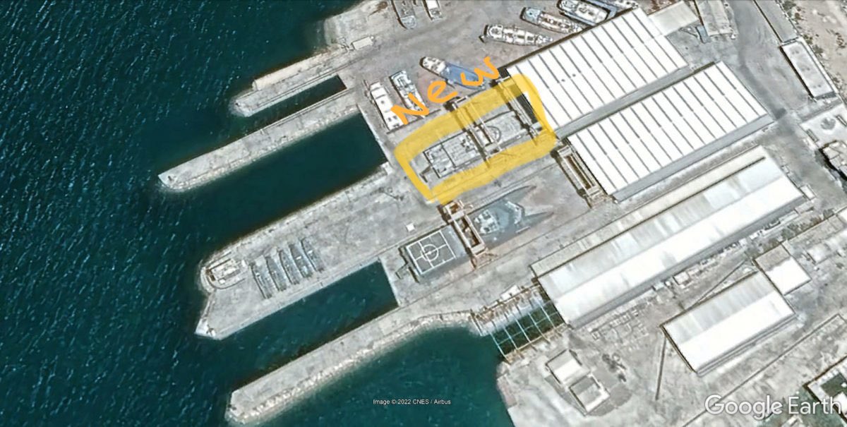 Satellite image from Qeshm Madkandaloo Shipbuilding Cooperative Company shipyard on the island of Qeshm in the Strait of Hormuz in the Persian Gulf  