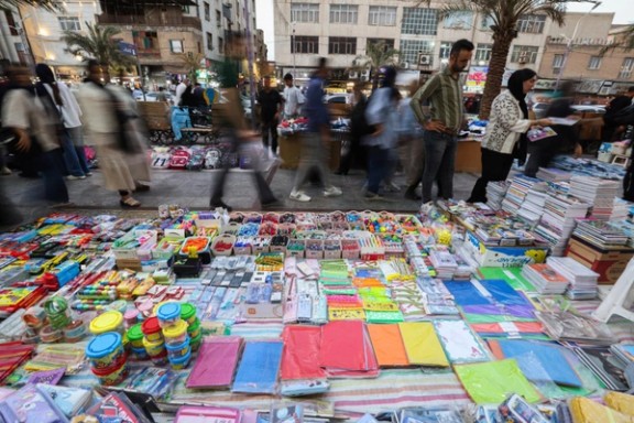 Street vendors sell stationery in Ahvaz in September 2025. Families, squeezed by financial pressures, are cutting back and opting for cheaper, practical supplies at the peak of the back-to-school shopping season.