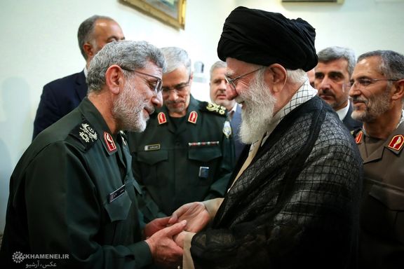 Commander of Iran's Quds Force greets Supreme Leader Ali Khamenei in January 2020.