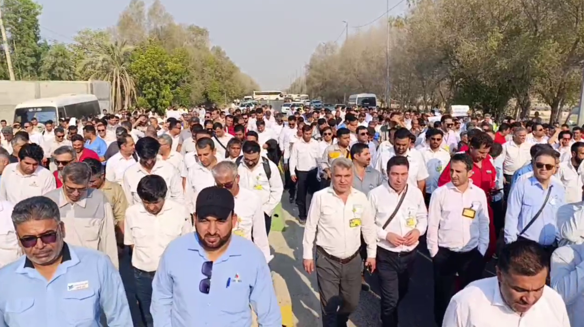 Workers rally outside the South Pars gas complex in Assaluyeh, November 11, 2025.